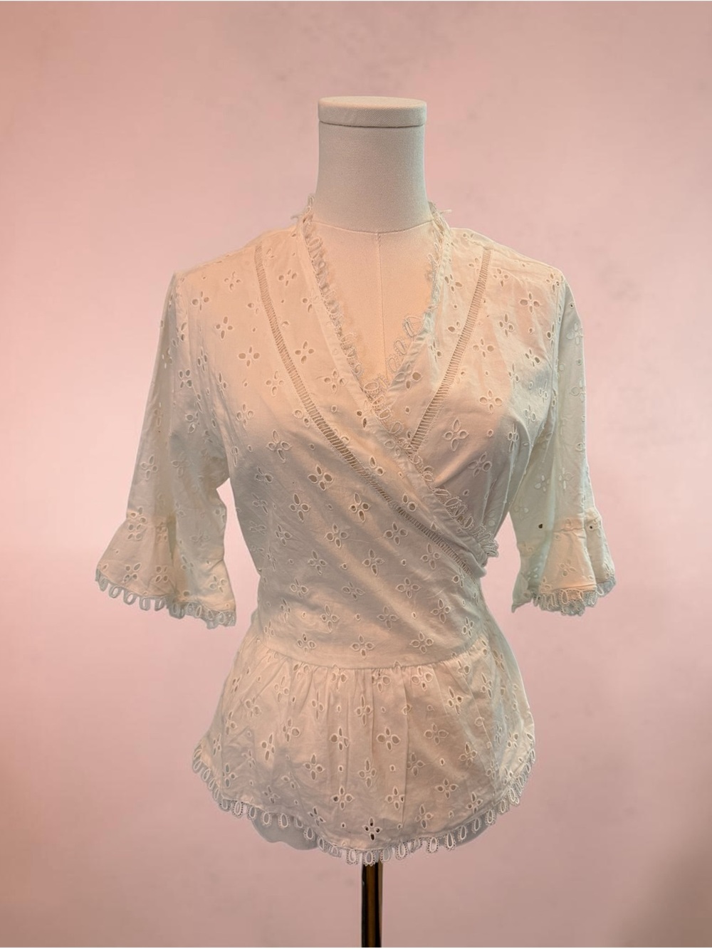 VENUS White Eyelet Wrap Peplum Blouse